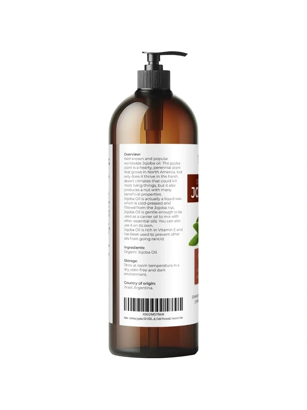Velona Organic Jojoba Oil 32 oz – Hexane Free Carrier Oil for Hair, Skin& Nails